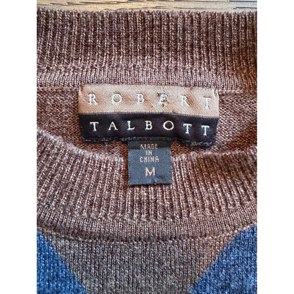 Robert Talbott Mens Argyle Crewneck Sweater Brown Blue Black Size M - Picture 4 of 9